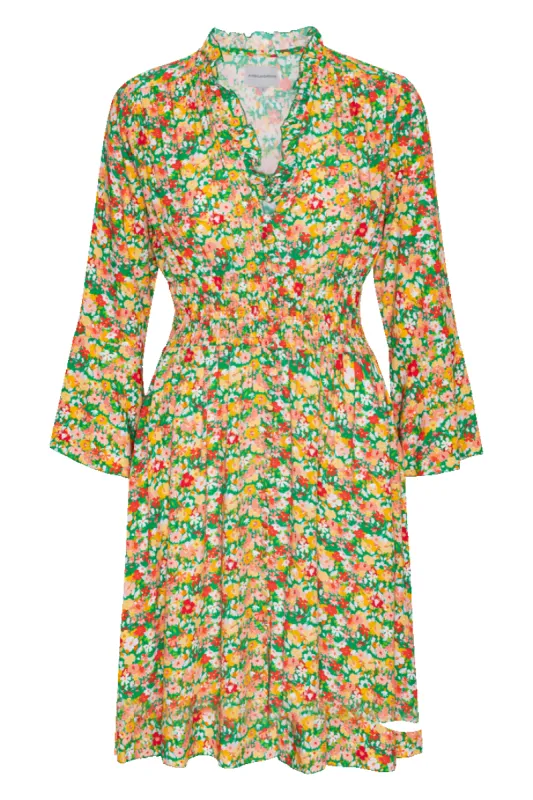 Sally Short Dress Green Big Multi Flower sold by Americandreams