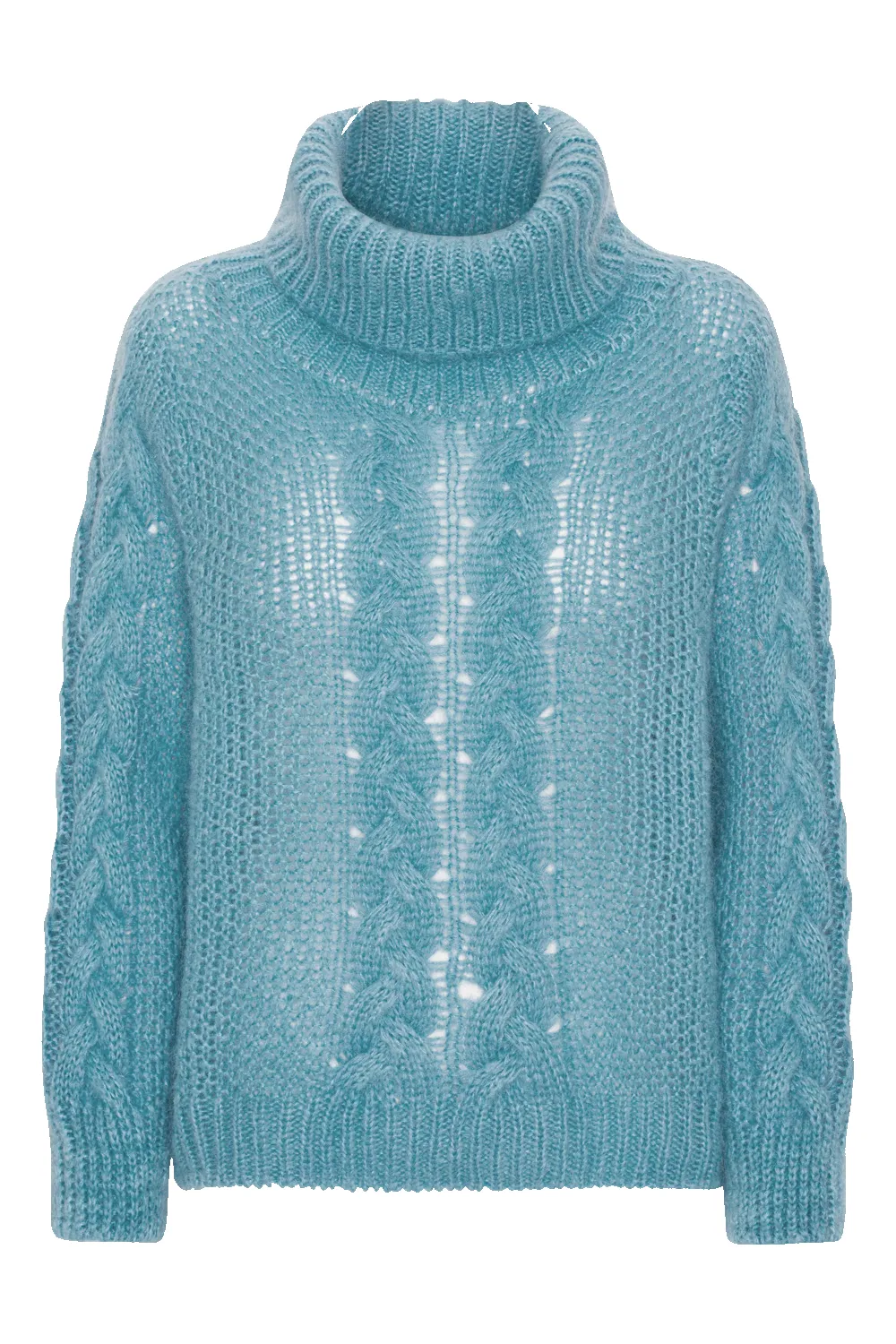 Minella Roll Neck Cable Knit Pullover Turquoise - Sample sold by Americandreams