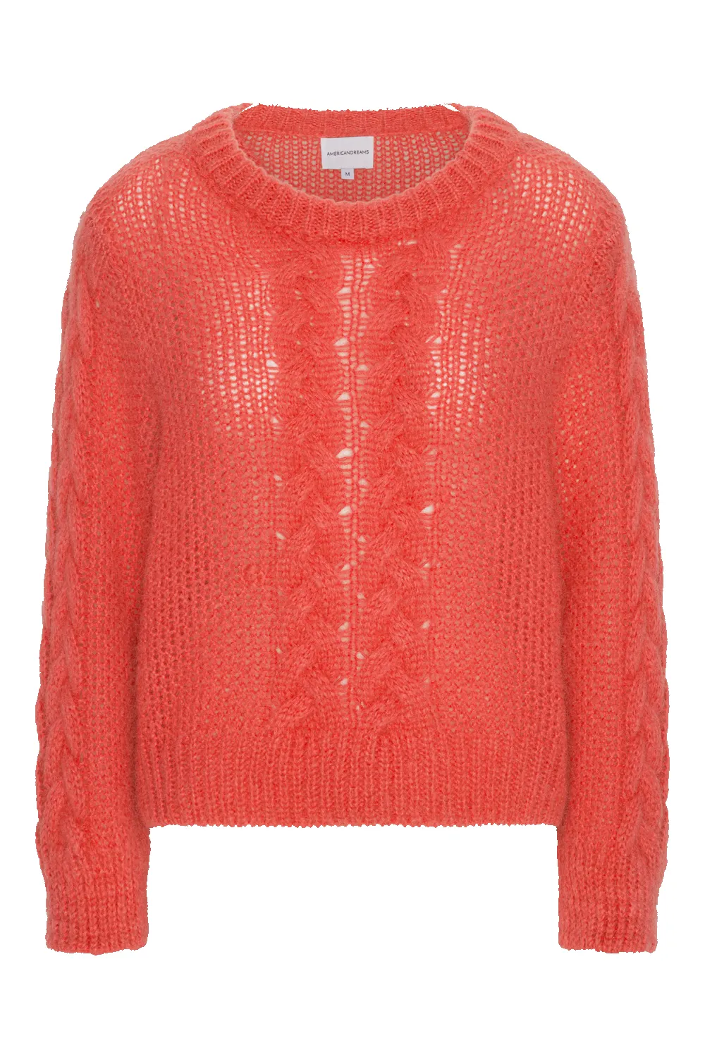 Louisa Cable Knit Pullover Coral Red sold by Americandreams
