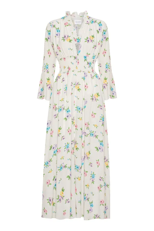 Sally Long Dress White Multiflower made by Americandreams