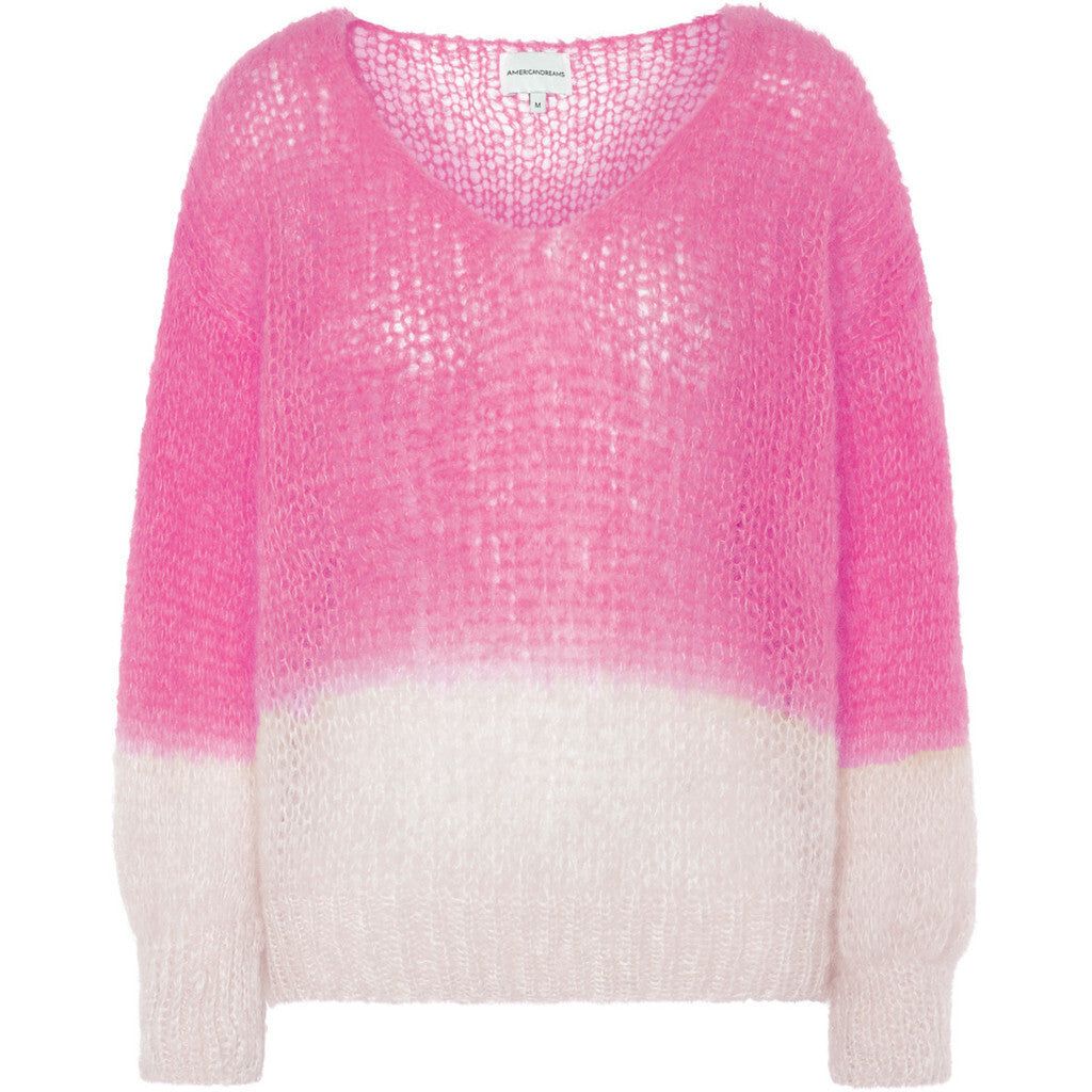 Milana 2-Colored LS Mohair Knit - Pink/White sold by American Dream