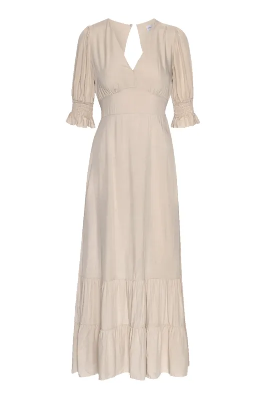 Koko Dress Long Open Back Beige Solid sold by Americandreams