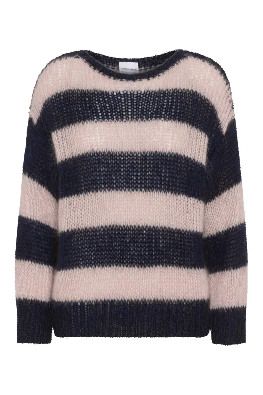 Amira Knit Pullover Navy / Light Pink Striped sold by Americandreams