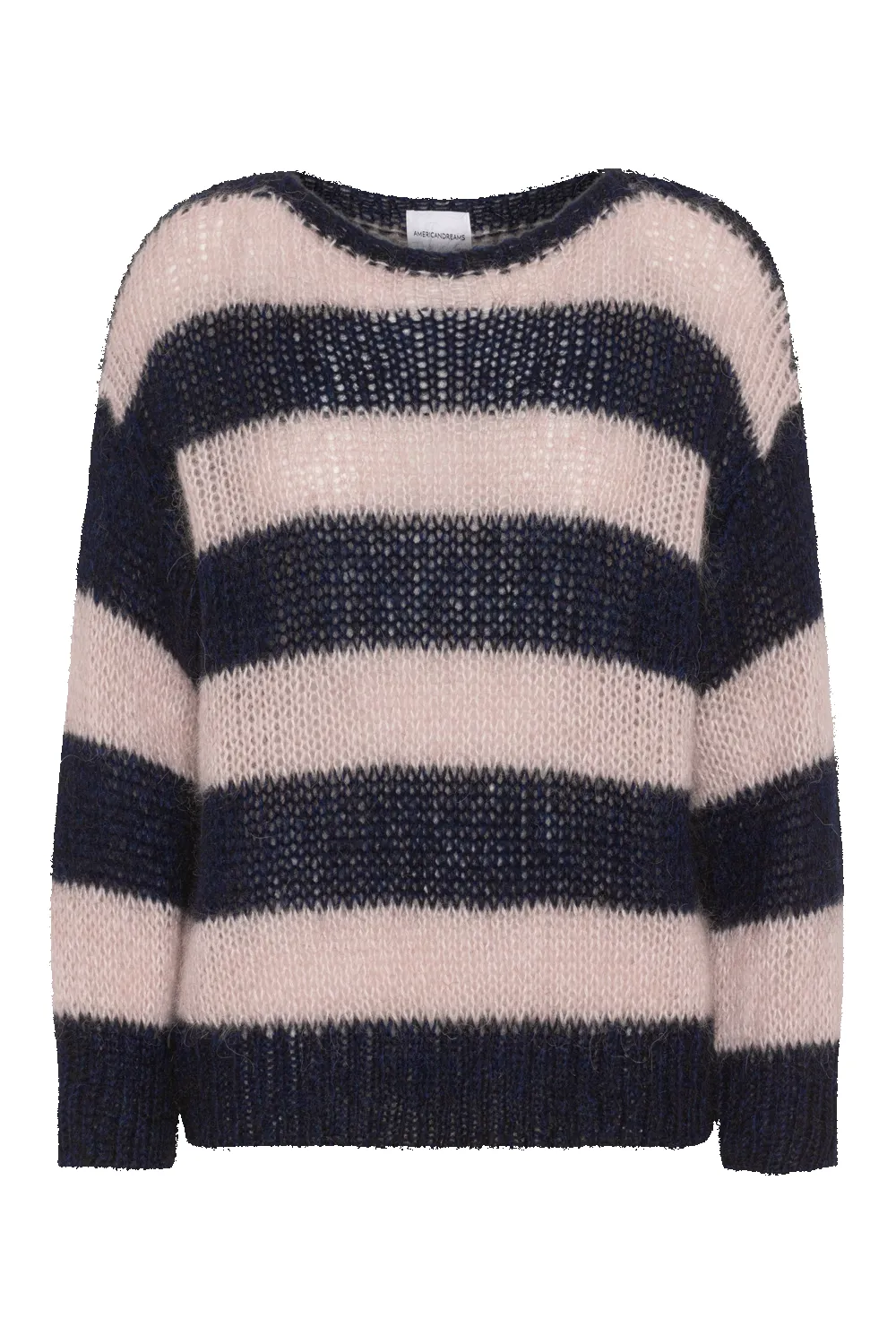 Amira Knit Pullover Navy / Light Pink Striped sold by Americandreams