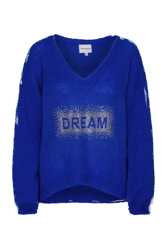 Silja V Neck Crystal Pullover Electric Blue made by Americandreams