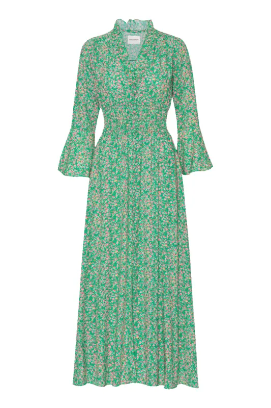 Sally Long Dress Green Flower made by Americandreams