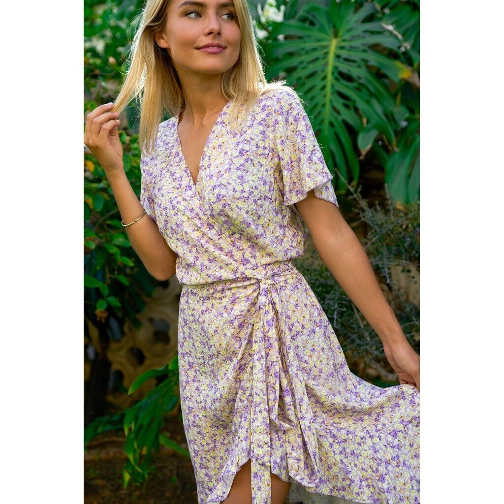 Milly Wrap Dress Short - Lilac / Yellow Flower sold by American Dream product image thumbnail 2