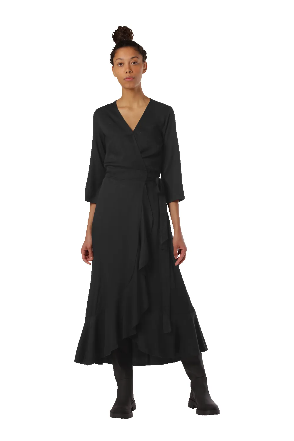 Milly Wrap Dress Long Solid Black sold by Americandreams
