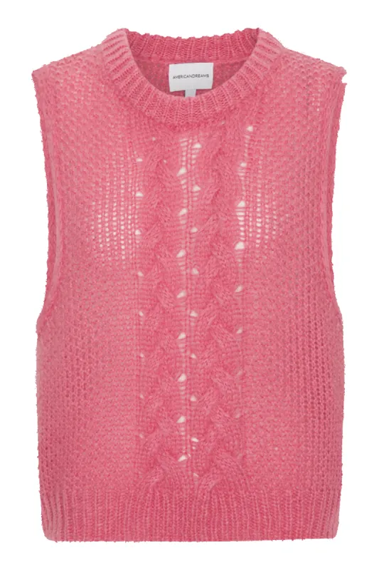 Angie Cable Knit Vest Pink sold by Americandreams