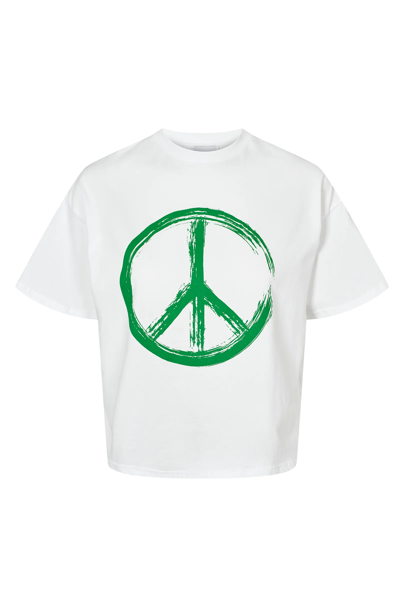T-Shirt Cropped White Peace Cotton Tee W/ Green Letters sold by Americandreams