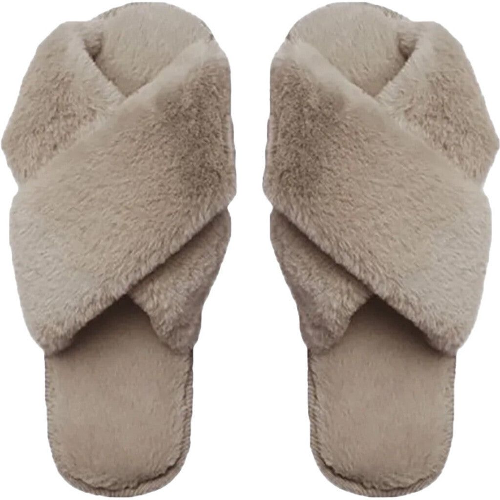 Lou Faux Fur Slippers - Taupe sold by American Dream