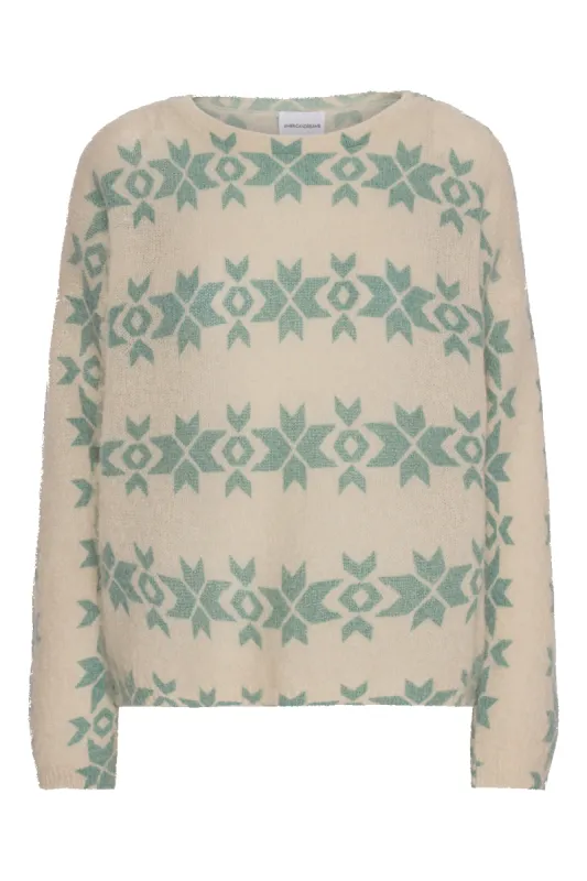 Eva Nordic Pullover Beige With Green Print - Sample sold by Americandreams