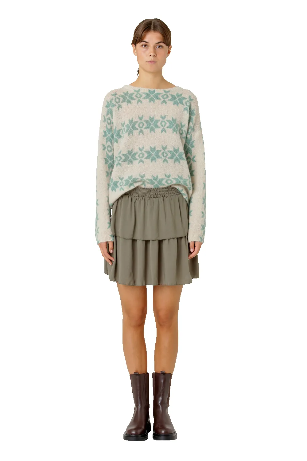 Eva Nordic Pullover Beige With Green Print - Sample sold by Americandreams product image thumbnail 2