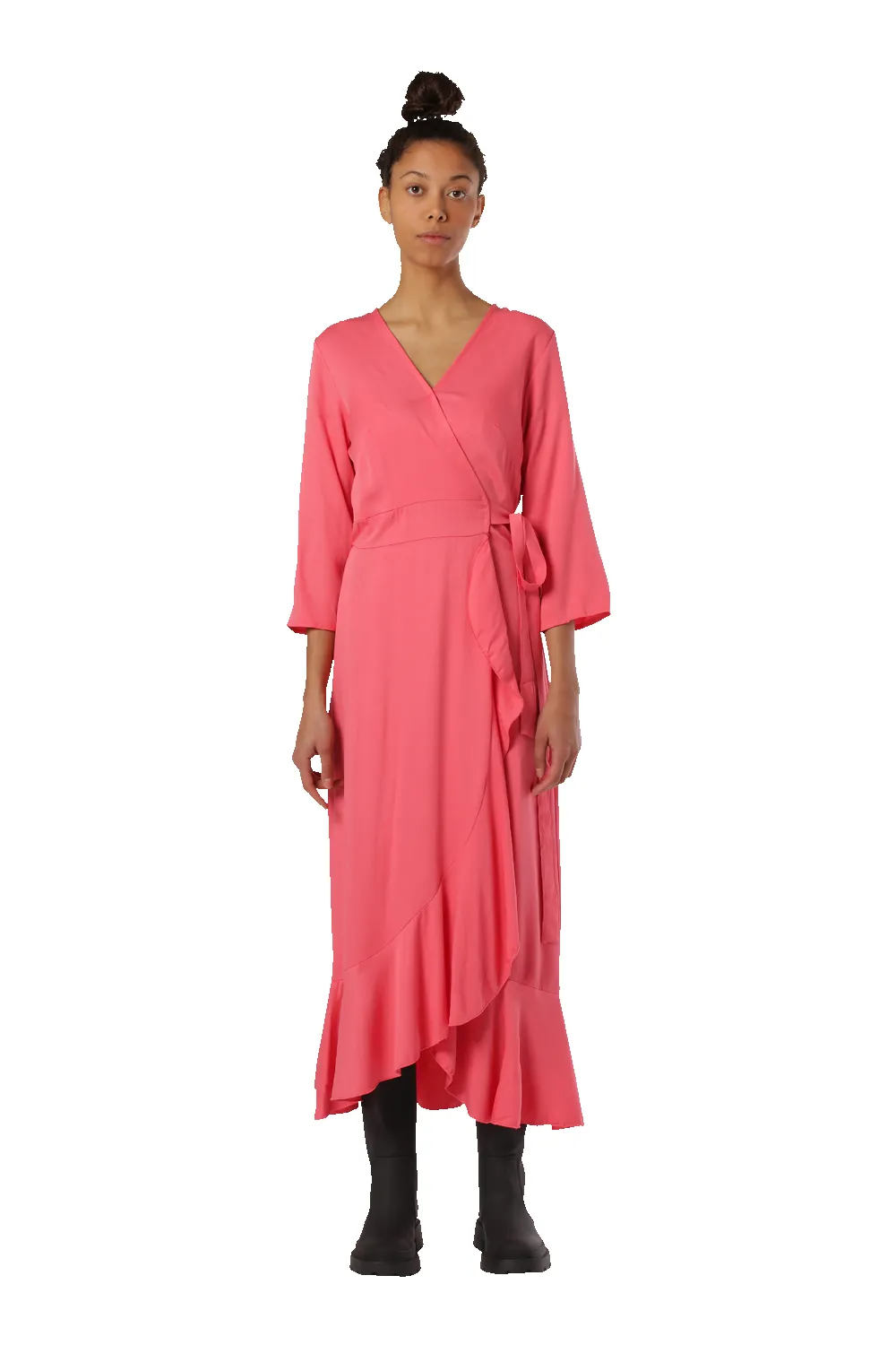 Milly Wrap Dress Long Solid Coral Red sold by Americandreams