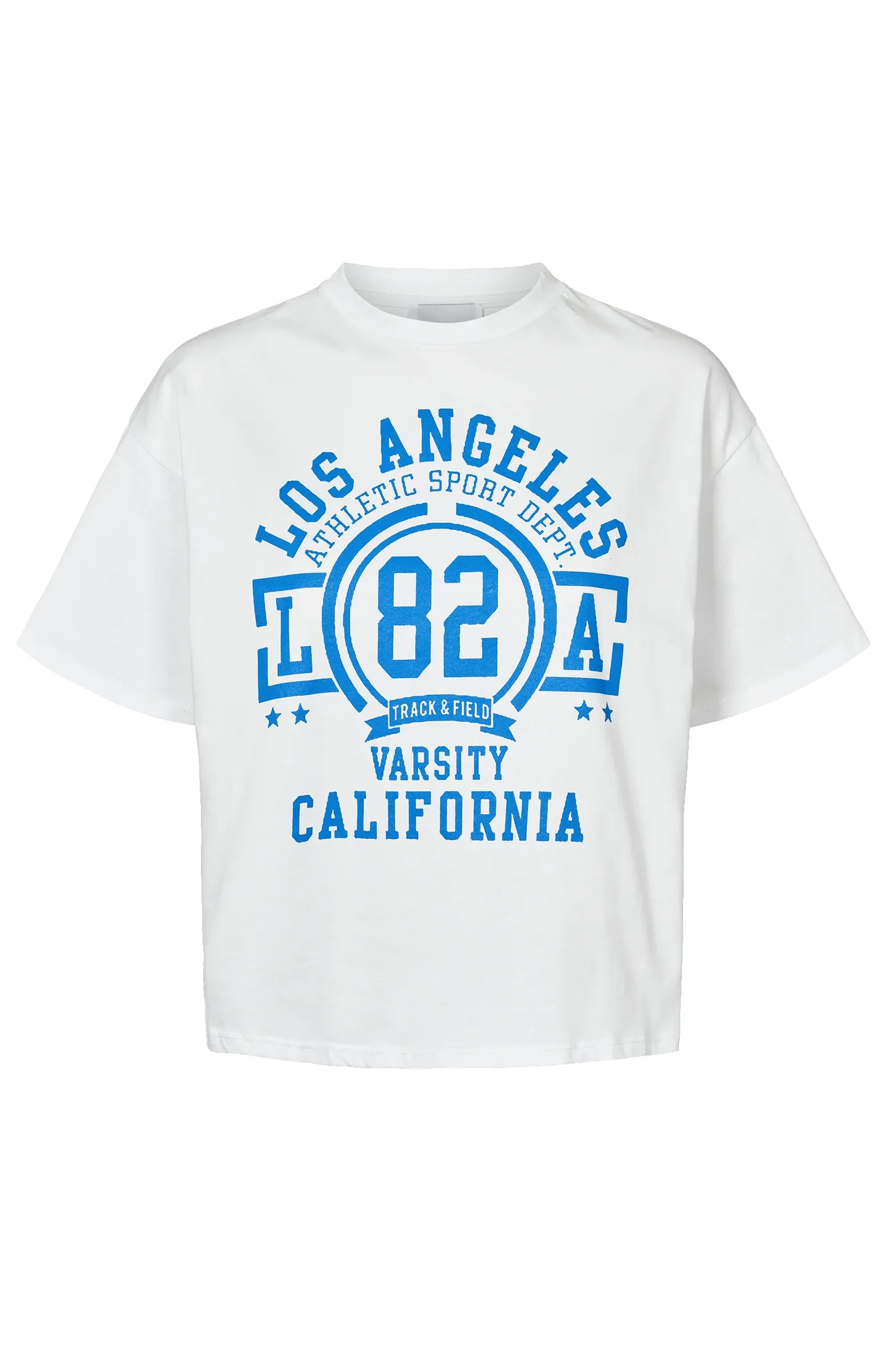 T-Shirt Cropped White LA California Cotton Tee W/Sky Blue Letters sold by Americandreams