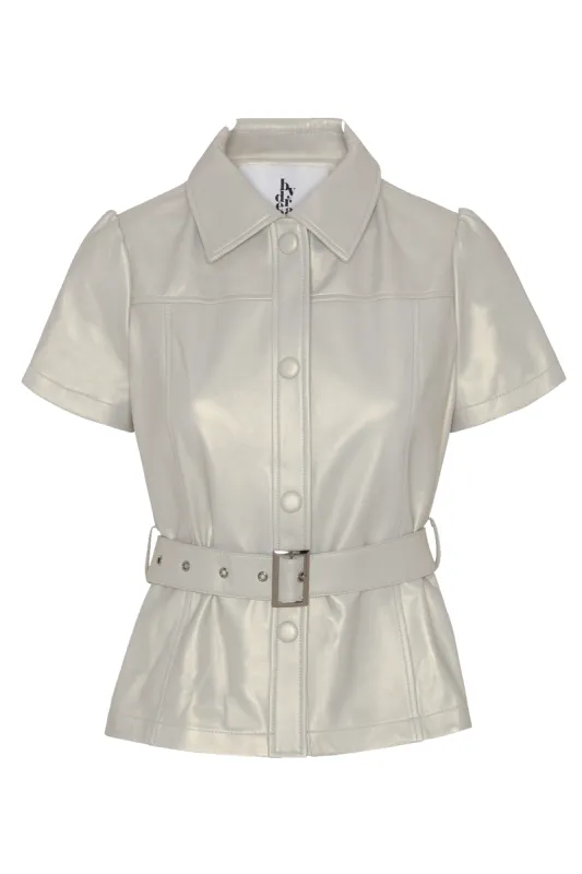 Aubrey Leather Shirt Cream White made by Americandreams