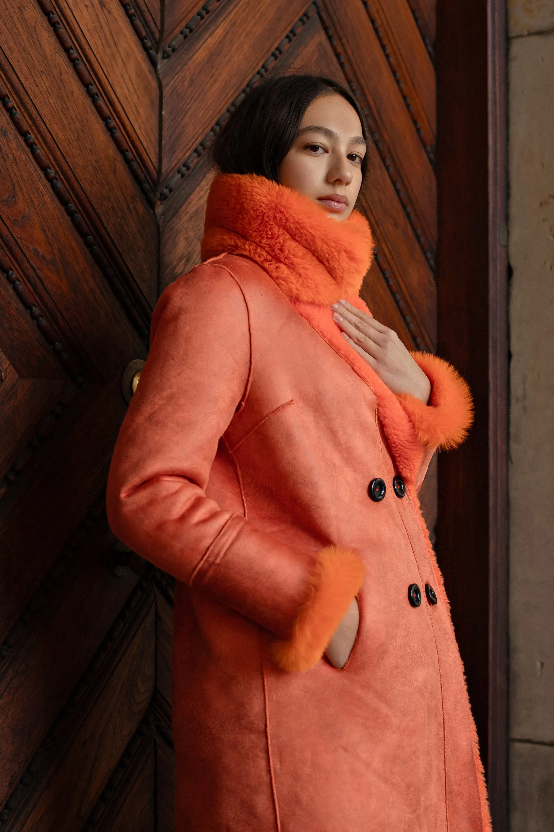 Leona Wool Coat Long Orange sold by Americandreams product image thumbnail 3