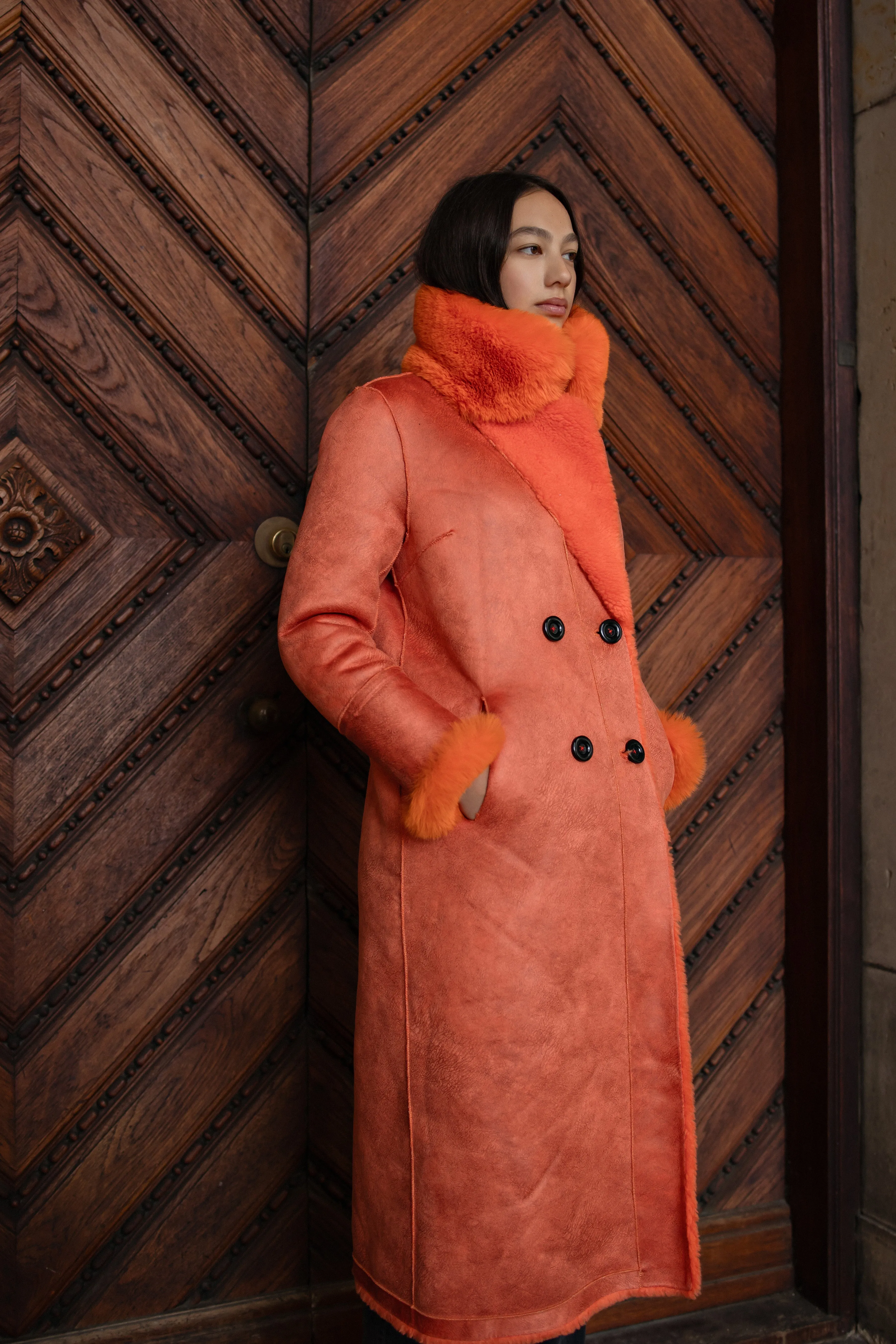 Leona Wool Coat Long Orange sold by Americandreams product image thumbnail 4