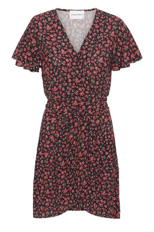 Milly Wrap Dress Short Black/Red Flower sold by Americandreams