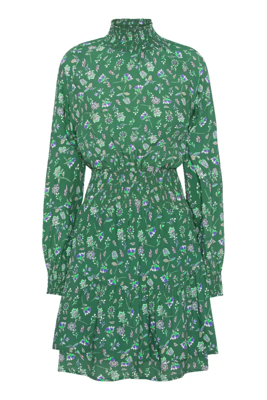Daniella High Neck Dress Short Green Flower sold by Americandreams