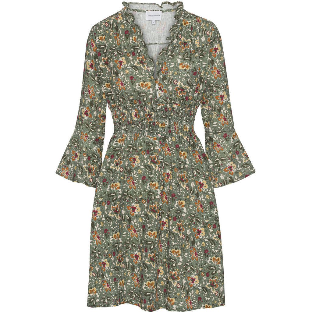 Sally Cotton Short Dress - Green Multi Small Flower sold by American Dream