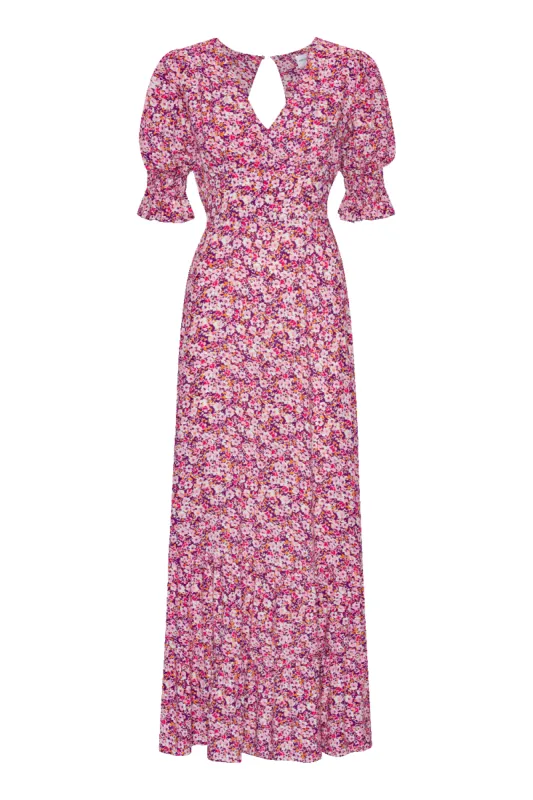 Koko Long Dress Open Back Lilac Bordeaux Big Flower sold by Americandreams