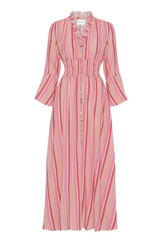Sally Long Dress Multi Striped Pink made by Americandreams