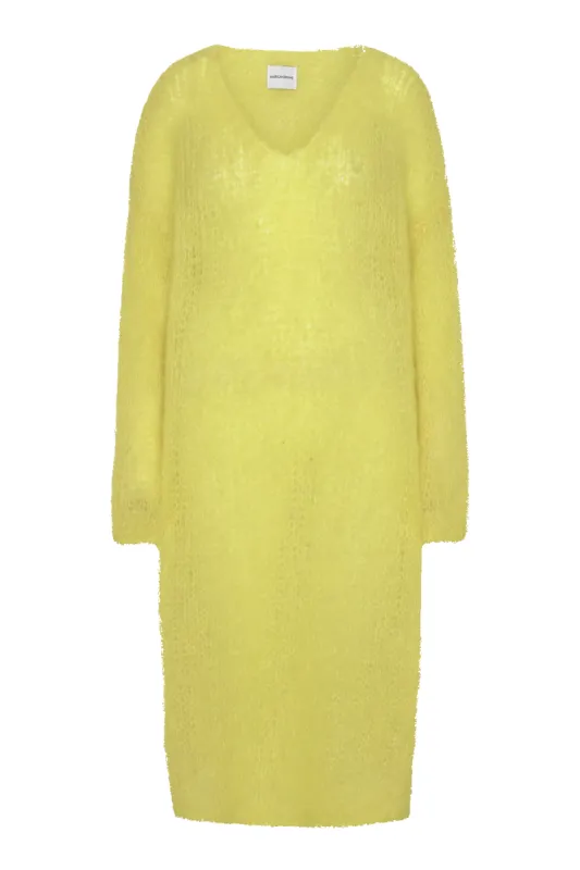 Camilla V Neck Mohair Dress Yellow - Sample sold by Americandreams