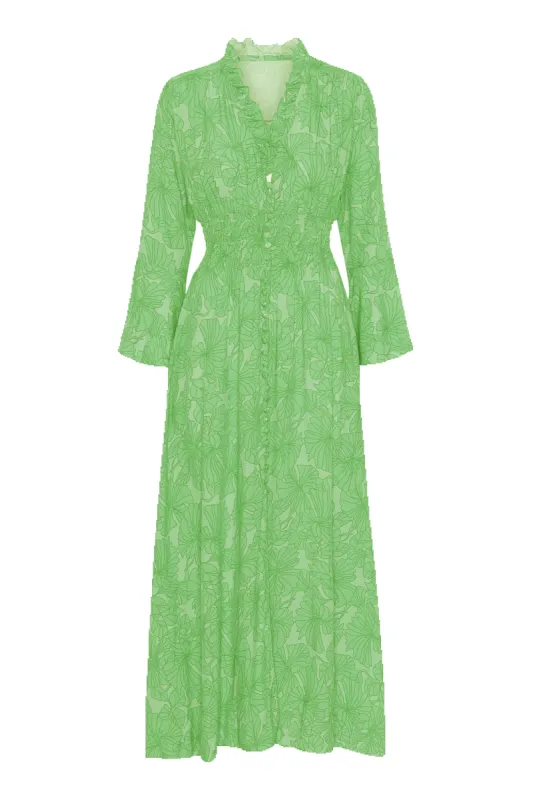 Sally Long Dress Lime Green Printed - Sample sold by Americandreams