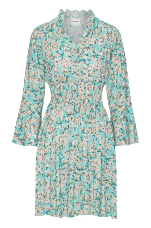 Sally Short Dress Turquoise Big White Flowers sold by American Dream