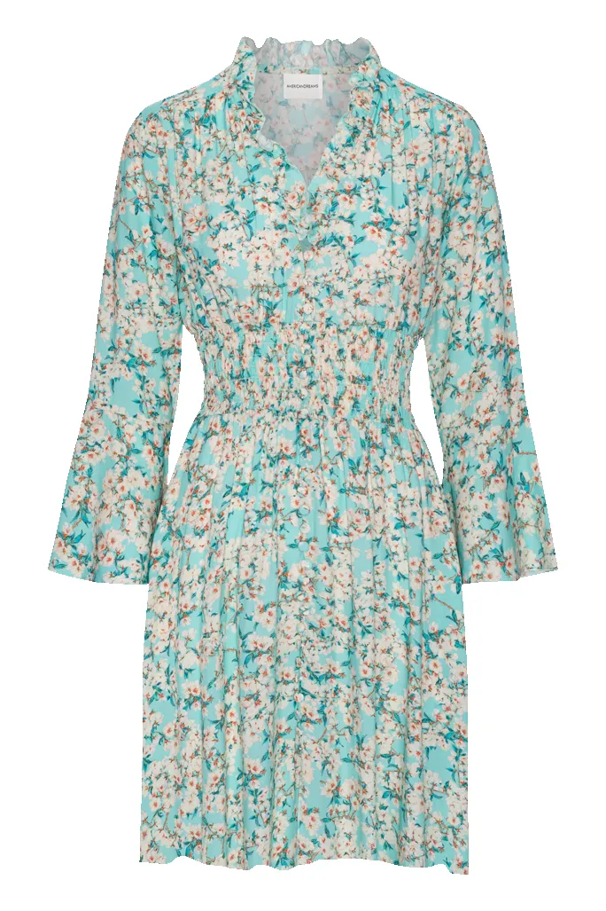 Sally Short Dress Turquoise Big White Flowers sold by American Dream