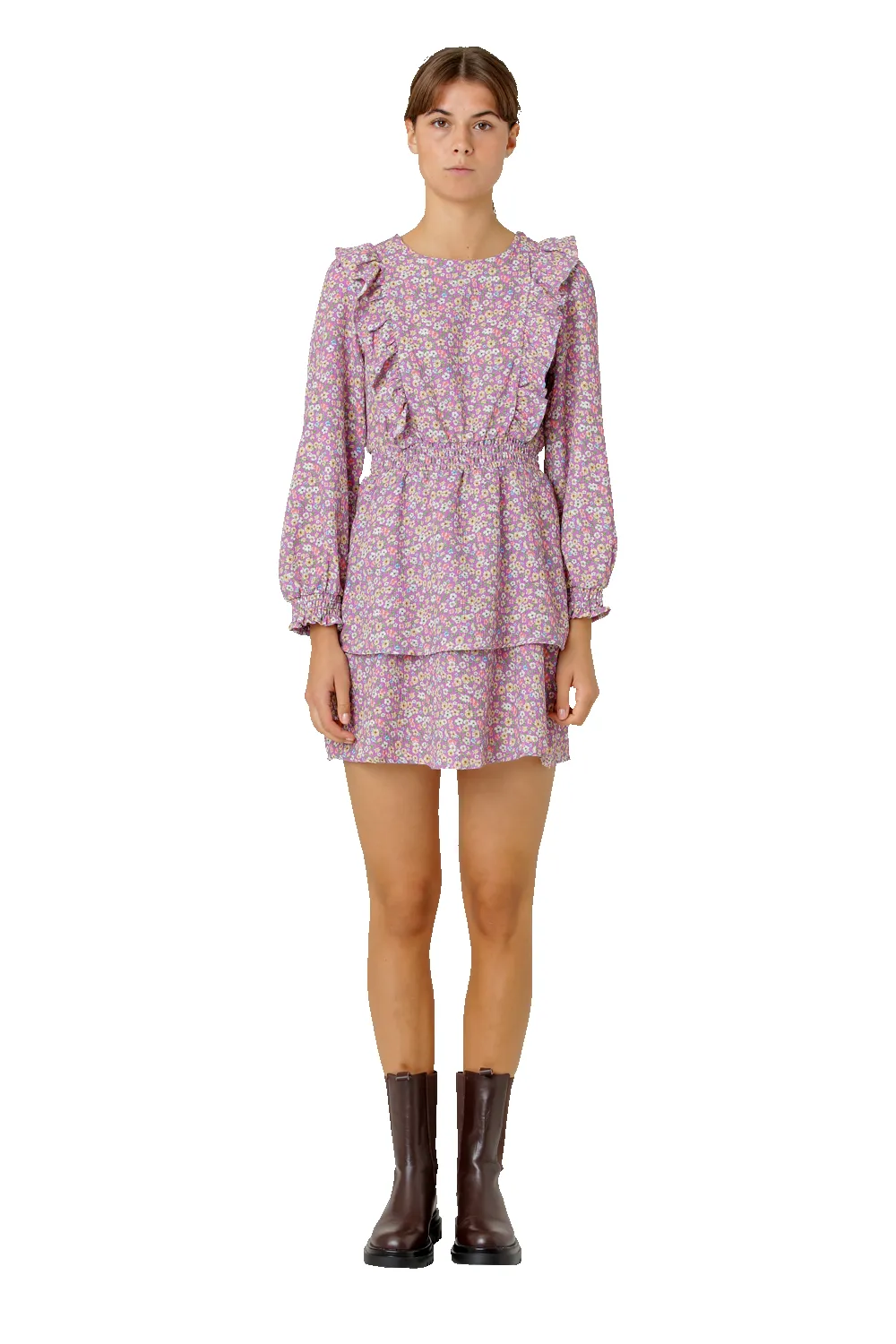 Patricia Long Sleeve Short Dress Light Pink Multi Small Flower sold by Americandreams product image thumbnail 2