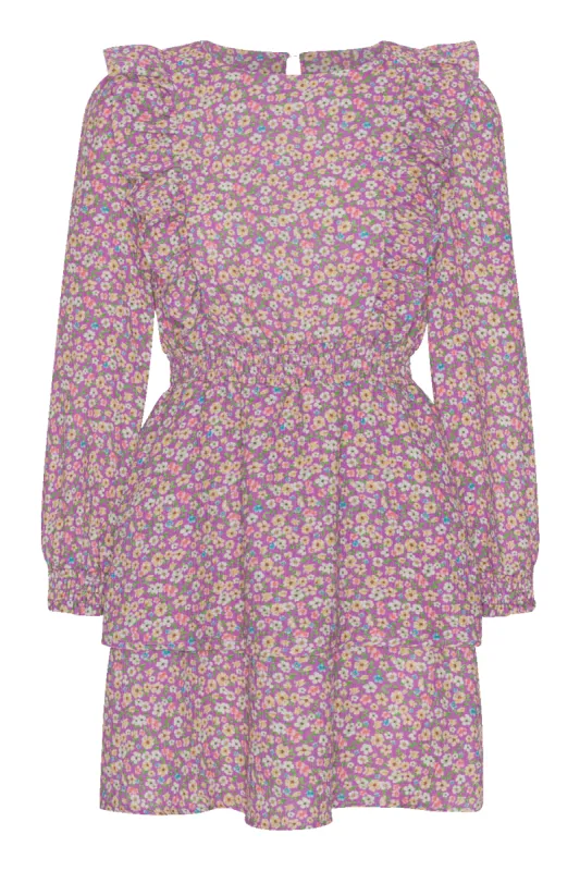 Patricia Long Sleeve Short Dress Light Pink Multi Small Flower made by Americandreams