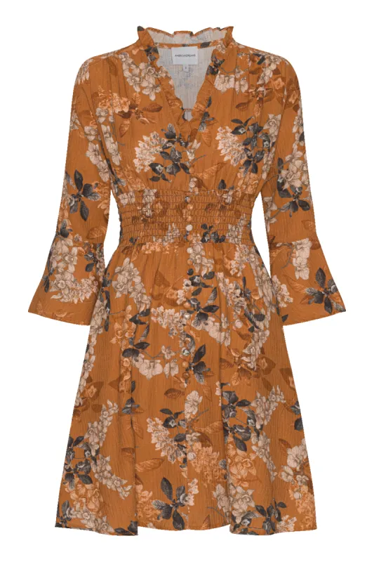Sally Cotton Short Dress Rust Flower sold by Americandreams
