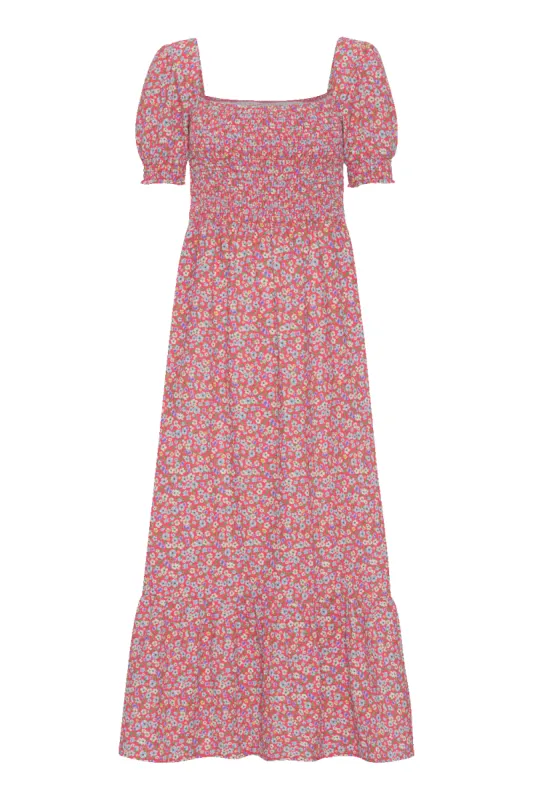 Jade Cotton Long Dress Red Flower - Sample sold by Americandreams