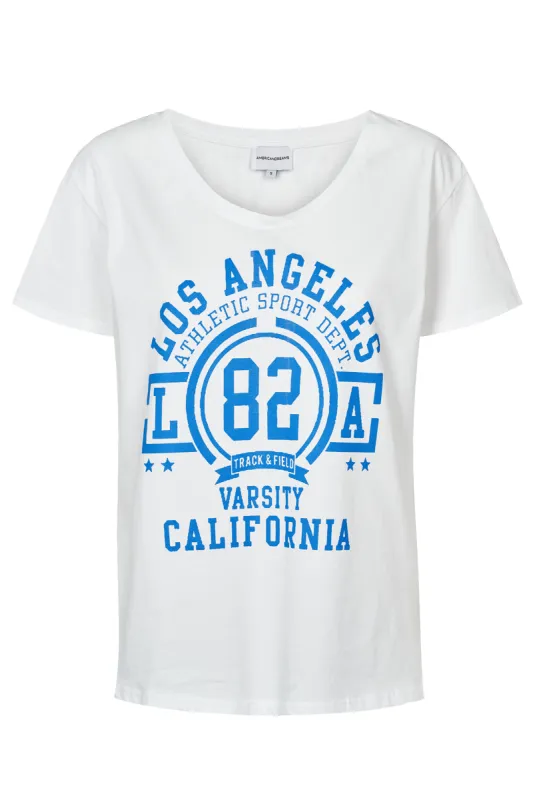 T-shirt White LA California Cotton Tee W/Sky Blue Letters sold by Americandreams