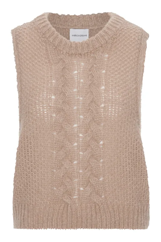 Angie Cable Knit Vest Medium Brown made by Americandreams