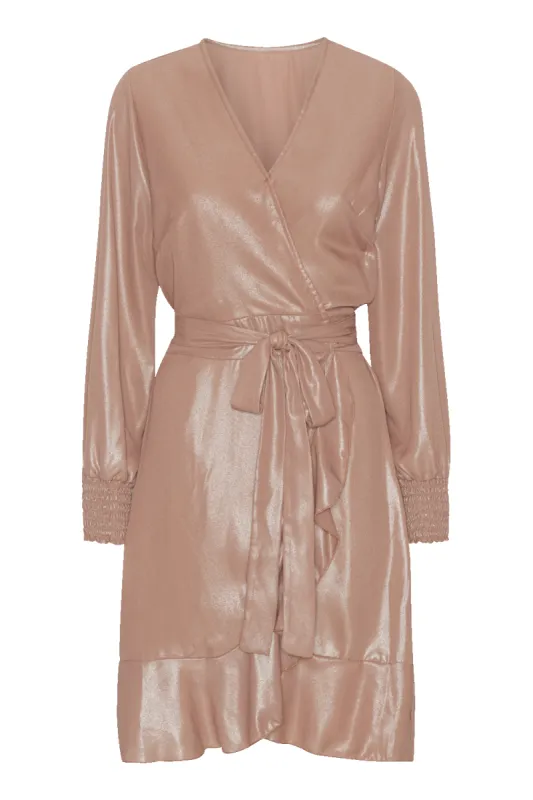 Milly LS Shimmer Wrap Dress Beige sold by Americandreams