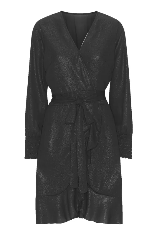 Milly LS Shimmer Wrap Dress Black - Sample sold by Americandreams