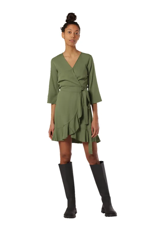 Milly Wrap Dress Short Solid Army sold by Americandreams