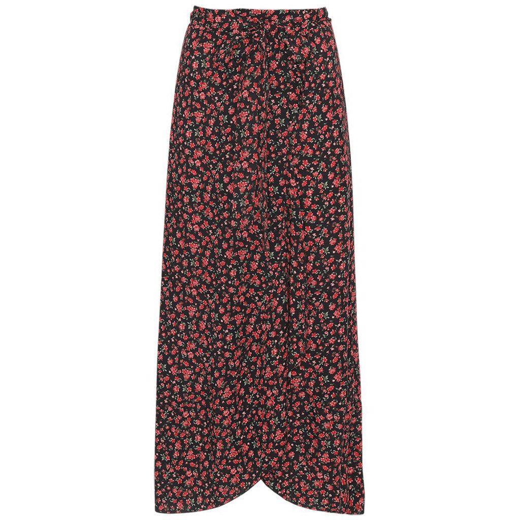 Milly Wrap Skirt Long - Black/Red Flower sold by American Dream