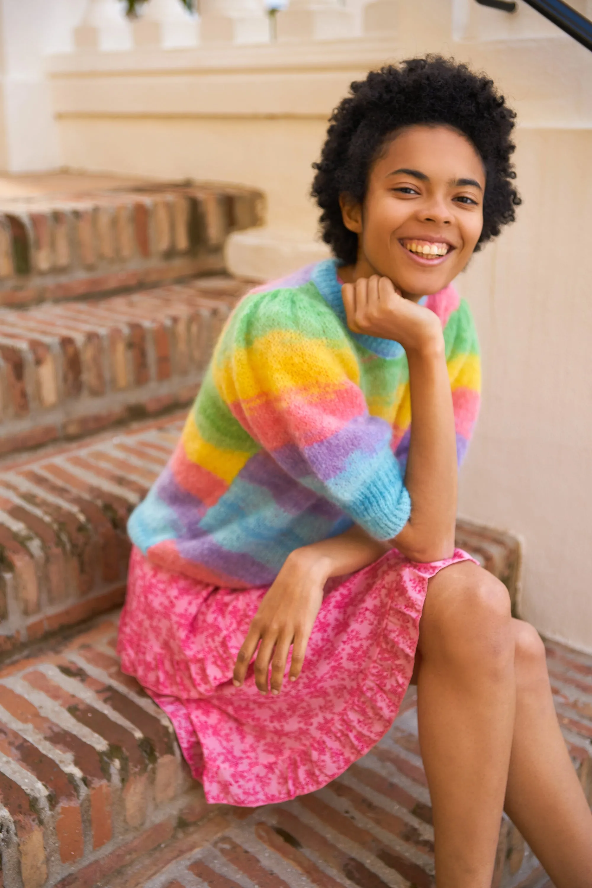 Kenza Short Sleeve Knit Pullover Rainbow sold by Americandreams product image thumbnail 3