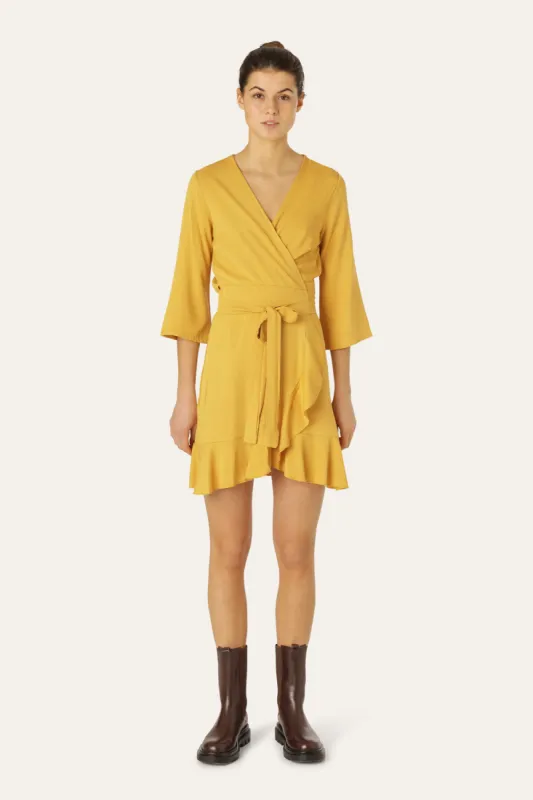 Milly Wrap Dress Short Solid Mustard sold by Americandreams