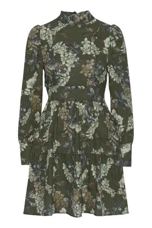 Laila Cotton Bow Dress Army Green Big Flowers made by Americandreams