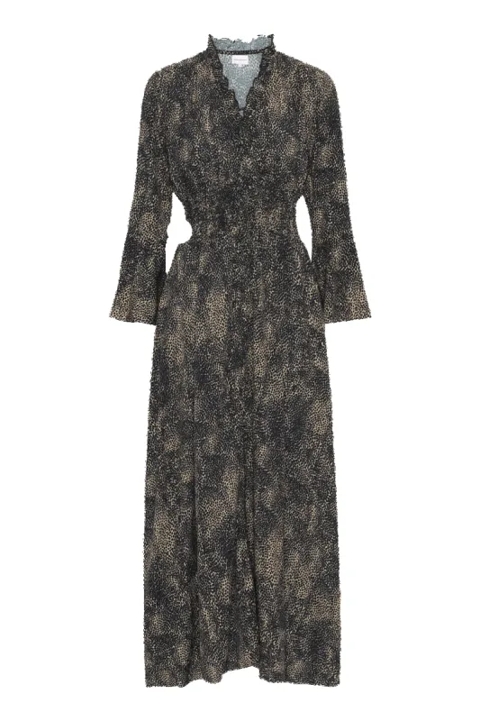 Sally Long Dress Black / Brown Dot sold by American Dream