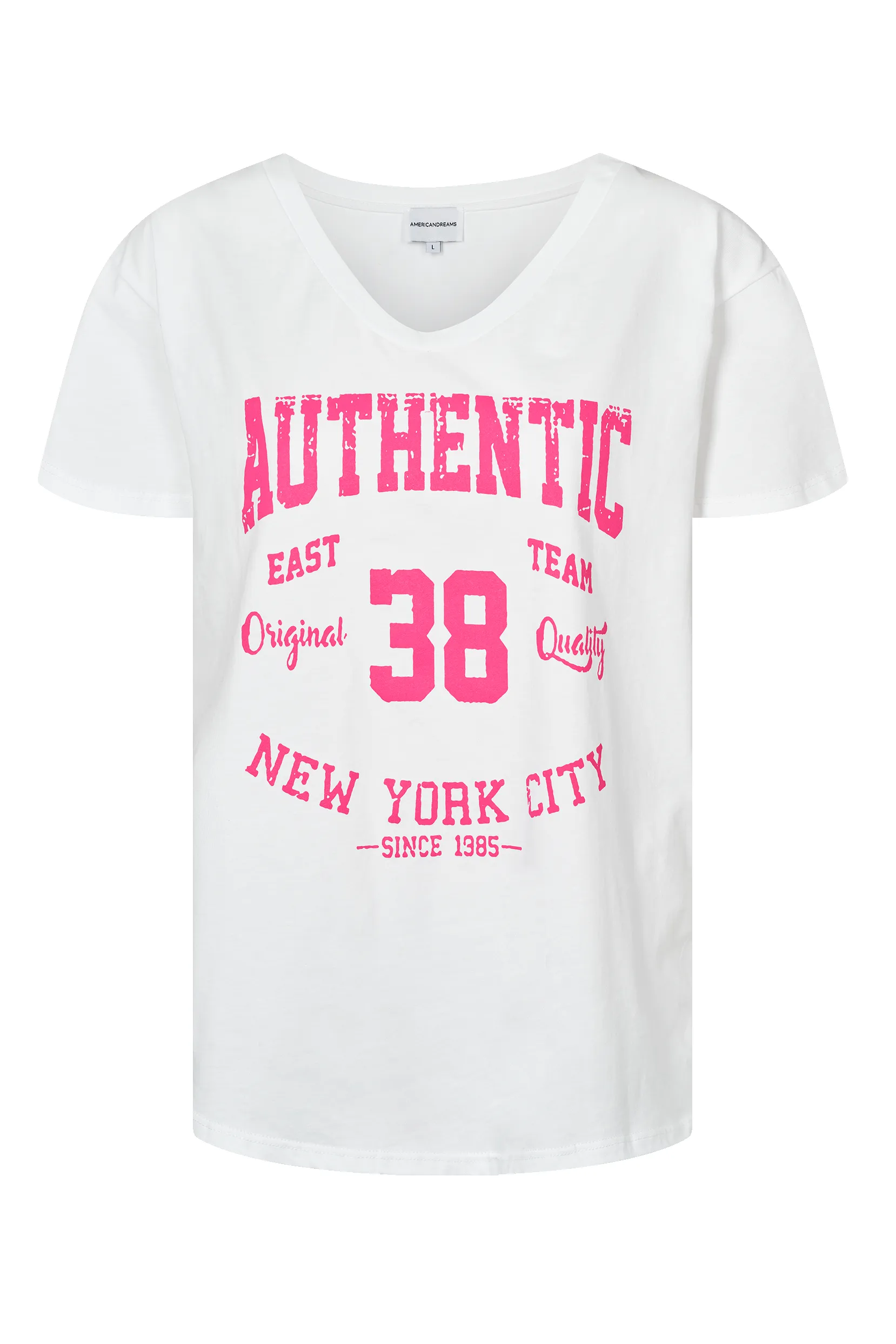 T-shirt White 38 East Authentic Cotton Tee W/Pink Letters sold by Americandreams