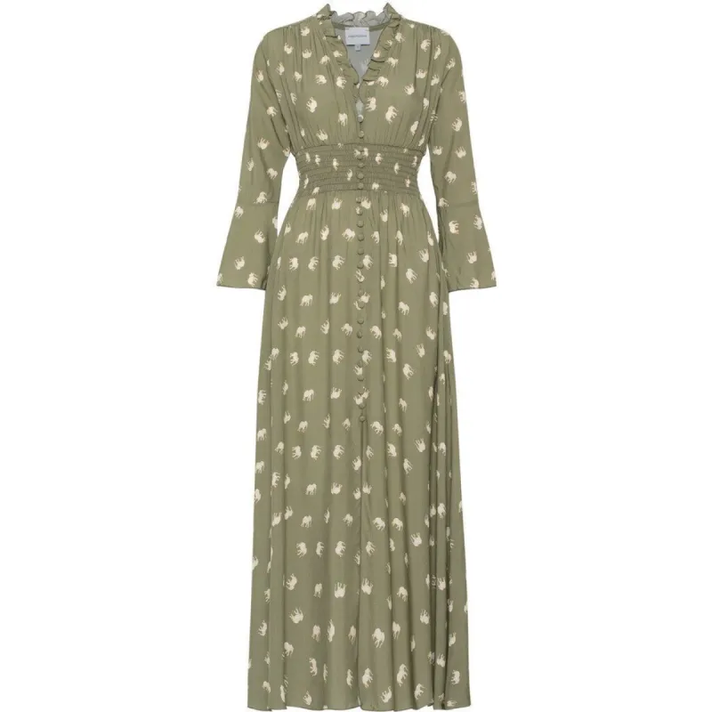 Sally Long Dress - Army W/ Elephants sold by American Dream