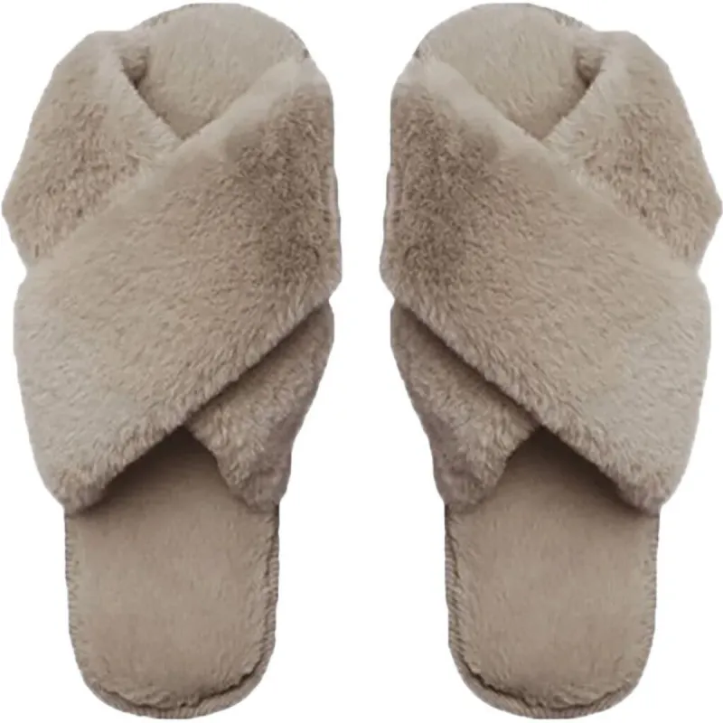 Lou Faux Fur Slippers - Taupe sold by American Dream