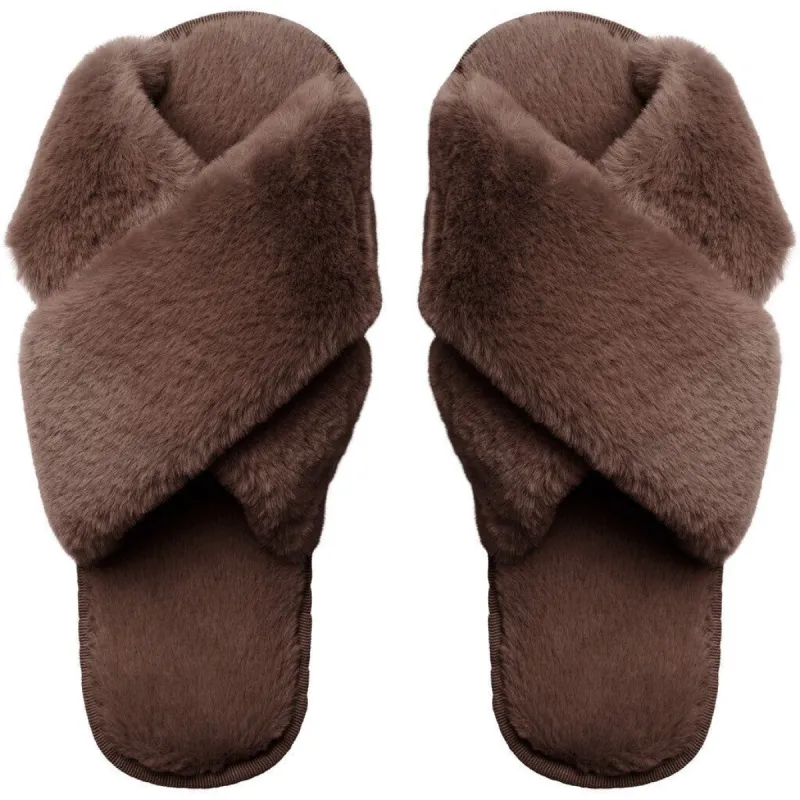 Lou Faux Fur Slippers - Chocolate Brown sold by American Dream