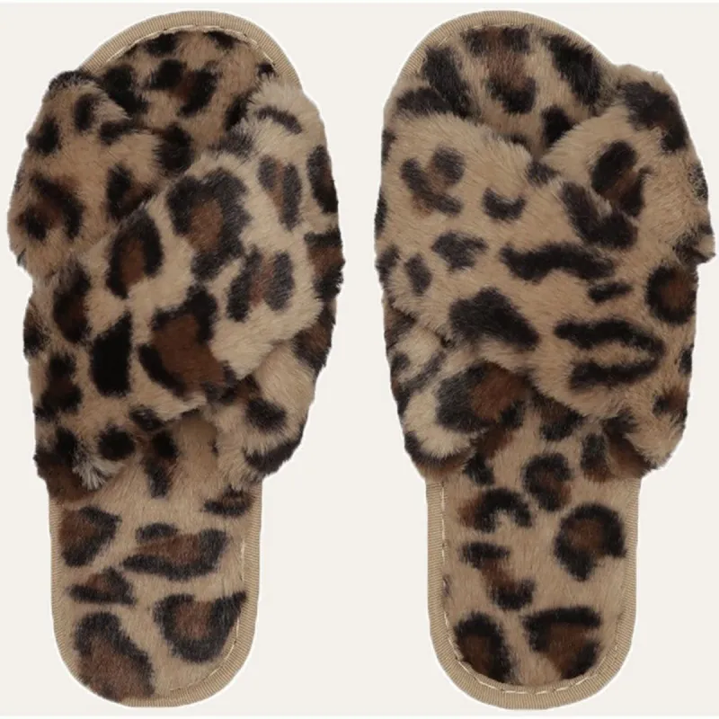 Lou Faux Fur Slippers - Brown Leo sold by American Dream